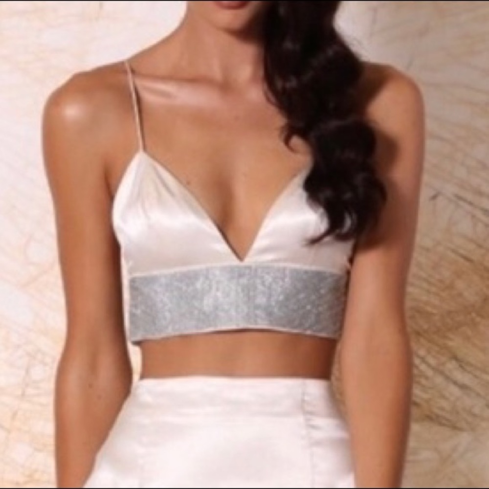 MESHKI diamante top in satin